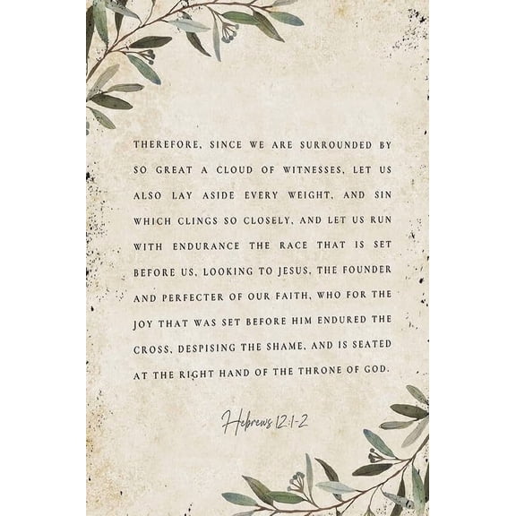 Hebrews 12 1-2 Bible Verse Wall Decor Botanical Scripture Wall Art for Christian Home, Let Us Run with Endurance Poster Decor for Bedroom poster