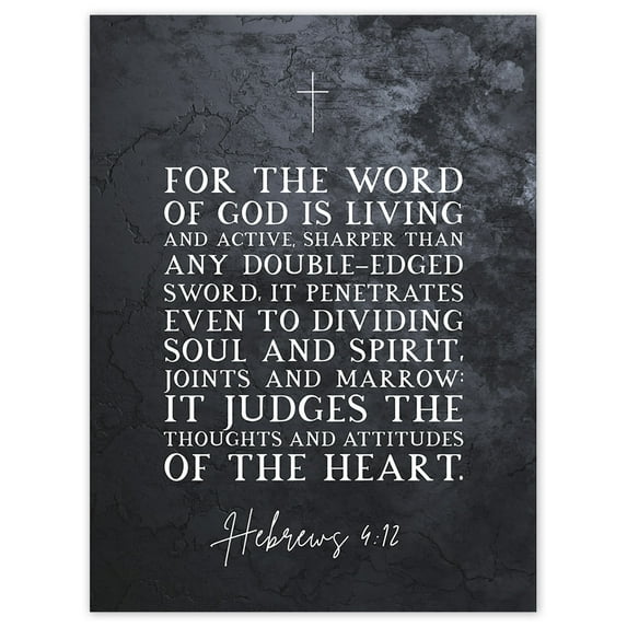 Hebrews 4:12 The Word of God is Living and Active Christian Bible Verse Quote Scripture Typography Unframed Wall Art Print Poster Home Decor Premium