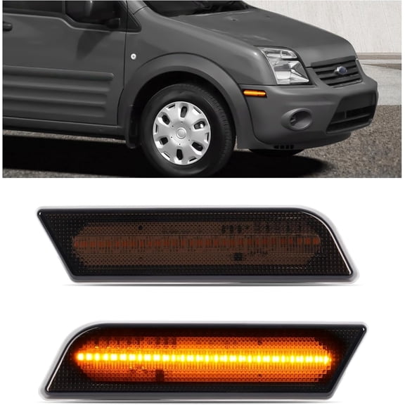 Hecasa Front LED Side Marker Light Compatible with 2010-2013 Ford Transit Connect Replacement for 9T1Z15A201B 9T1Z15A201C Smoke Lens Front Amber - 2 P