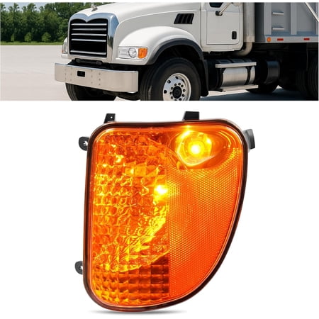 Hecasa Front Left Corner Light w/Bulb Compatible with Mack CV713 Truck Side Marker Turn Signal Lamp Amber Lens - Driver Side