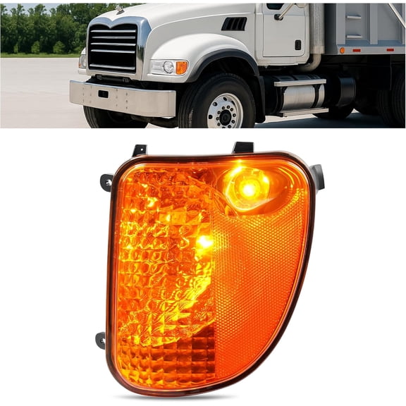 Hecasa Front Left Corner Light w/Bulb Compatible with Mack CV713 Truck Side Marker Turn Signal Lamp Amber Lens - Driver Side