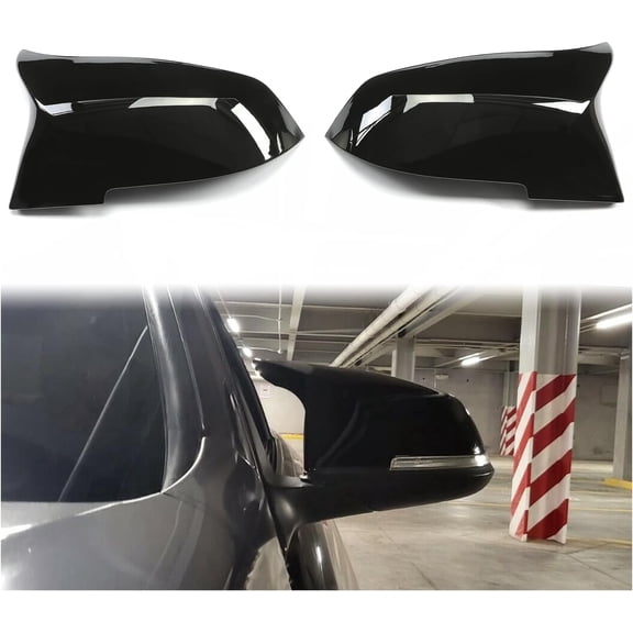 Hecasa Gloss Black Plastic Mirror Compatible with Bmw F20 F21 F23 F30 F31 F32 F33 F34 F36 F87 X1 I3 Rear View Replacement Gloss Black