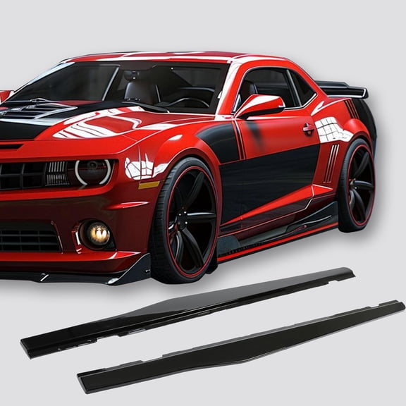 Hecasa Glossy Black Polypropylene pp Rocker Panel Compatible with 2010-2015 Chevy Camaro Lt Ls Ss Model Rocker Panels Guard Extension Body Kit Pp - Glossy Black 2010-2015
