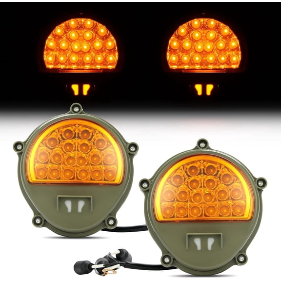 Hecasa LED Turn Signal Light Pair [12V] Compatible with Humvee M35/M998 Turn Signal Lamp Replacement for 12422957 Left&Right Side - Yellow Lens Green