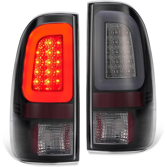 Hecasa Tail Light Pair Compatible with 2008-2016 Ford F-250 F-350 F-450 F-550 Super Duty Rear Lamp L&R W/LED Tube Bar W/O Bulbs (Smoke Lens+Chrome Hous