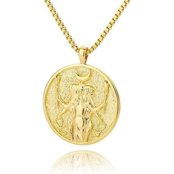 Hecate Athena Artemis 18K Gold Plated Necklace,Greek Mythology Necklace,Gold Medallion Queen Necklace For Women