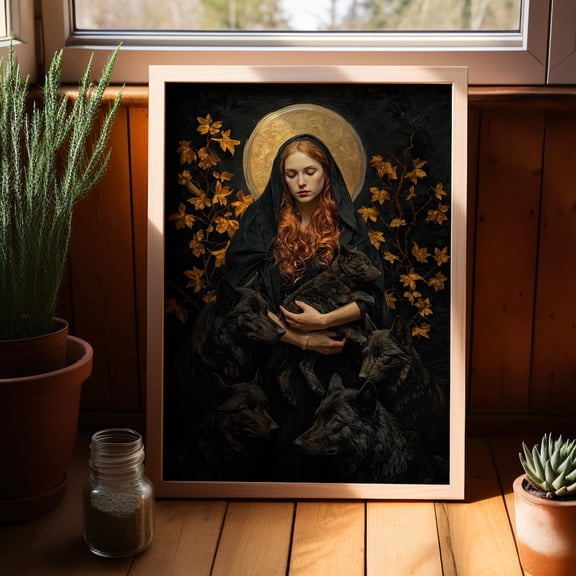 Hecate Black Wolves Wall Art, Gothic Mythology Witchy Decor, Unframed Paper Print Size 8x12