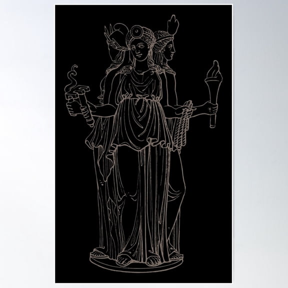 Hecate Goddess Drawing. Vintage Style Old Illustration. Poster Wall Art, Modern Wall Decor For Living Room Bedroom, 8x12 UNFRAMED
