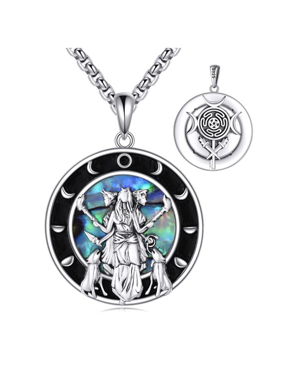 Hecate Jewelry for Women Sterling Silver Moon Phase Goddess Necklace (Hecate 3)