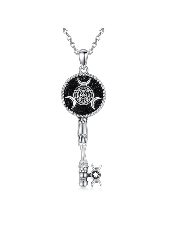 Hecate Necklace Sterling Silver Wheel of Hecate Key Pendant Necklaces Triple Moon Goddess Wiccan Pagan Jewelry Christmas Gifts for Women