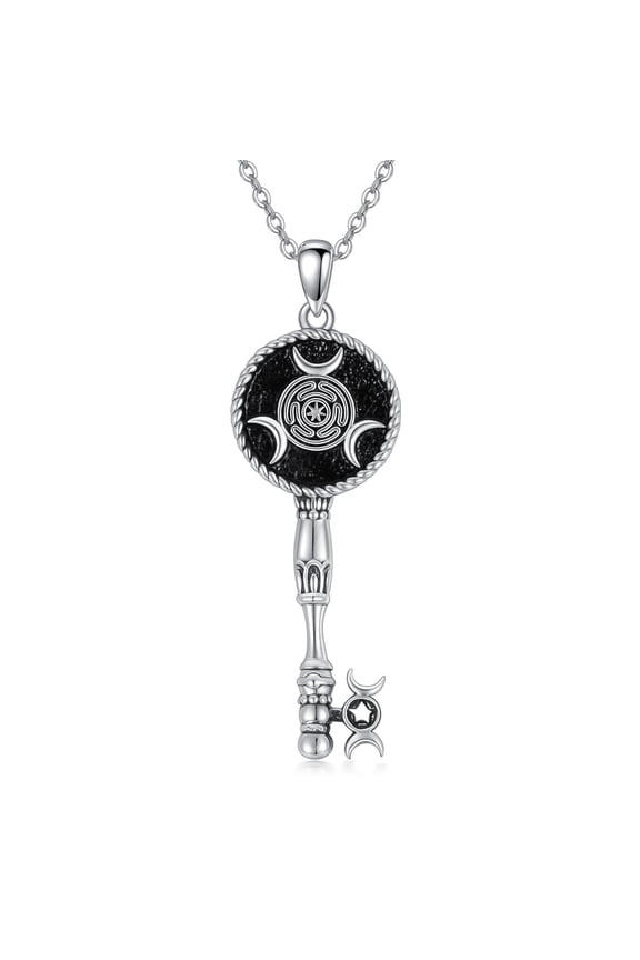 Hecate Necklace Sterling Silver Wheel of Hecate Key Pendant Necklaces Triple Moon Goddess Wiccan Pagan Jewelry Christmas Gifts for Women
