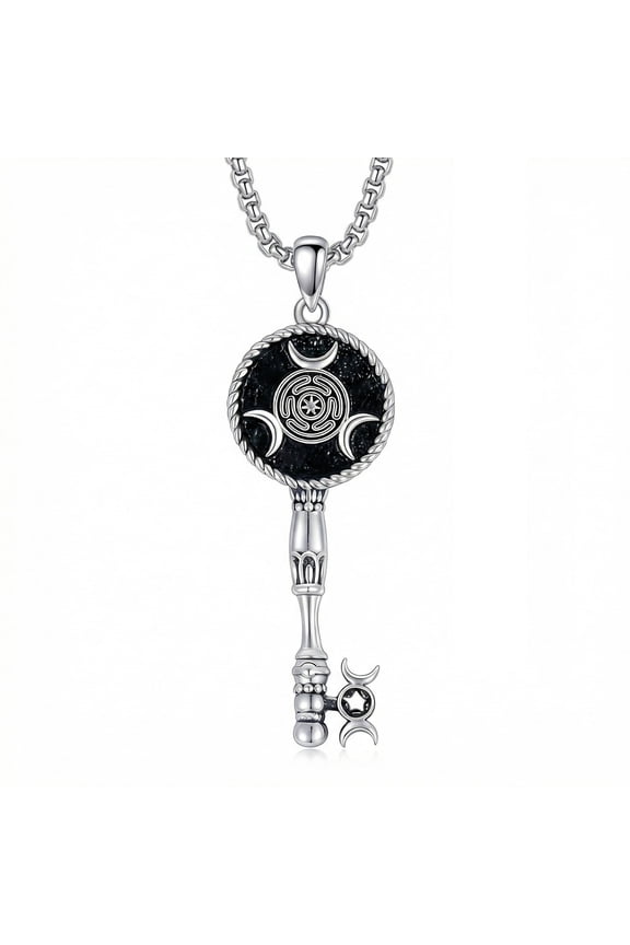 Hecate Necklace Wheel of Hecate Key Pendant Necklaces Triple Moon Goddess Wiccan Pagan Amulet Jewelry Gifts for Women Men