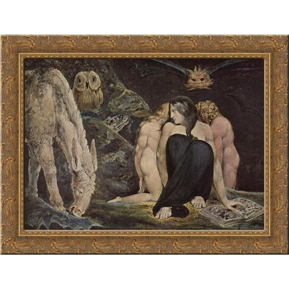 Hecate The Night of Enitharmon`s Joy 24x20 Gold Ornate Wood Framed Canvas Art by Blake, William