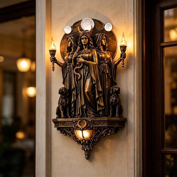 Hecate Triple Goddess LED Wall Lamp, Gothic Wall Decor Sculpture, Hecate Statue and Glowing Goddess Light, Ideal Gift for Mythology Fans