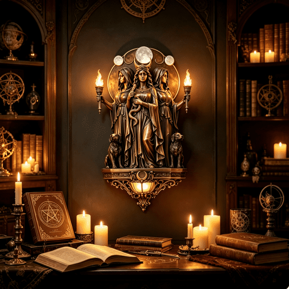 Hecate Wall Lamp Triple Goddess 7.87in Resin Wall Sconce, Mystical Hecate Wall Lamp, Gothic Crescent LED Light for Bedroom and Living Room, Ideal Gift for Gothic Lovers Mythology Fans