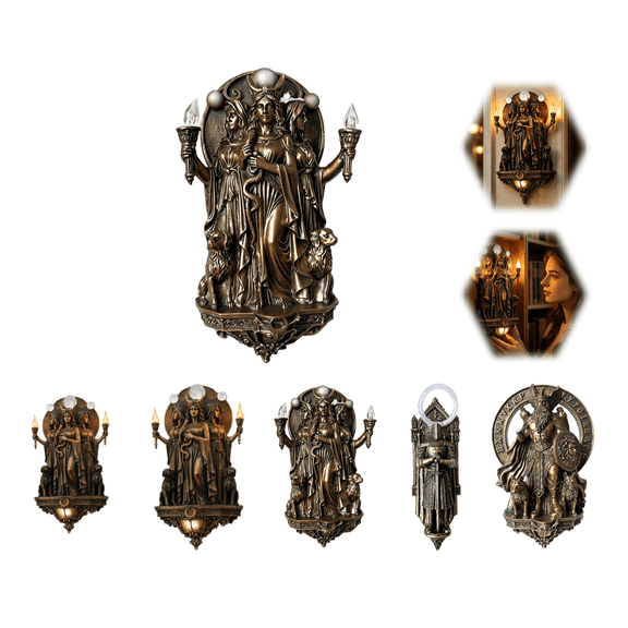 Hecate Wall Lamp Triple Goddess 7.87x5.12 Inch Resin Wall Sconce, Mystical Hecate Wall Lamp, Gothic Crescent LED Light for Bedroom and Living Room, Ideal Gift for Gothic Lovers Mythology Fans