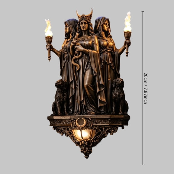 Hecate Wall Sconce Light Gothic LED Resin Design with Crescent Torch Details Bedroom Living Room Wall Lamp Mystical Home Decor Accent YYUZH