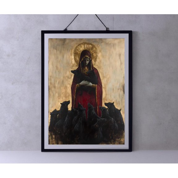 Hecate with Wolves Dark Academia Victorian Gothic Greek Goddess Mythology Art, Poster Only