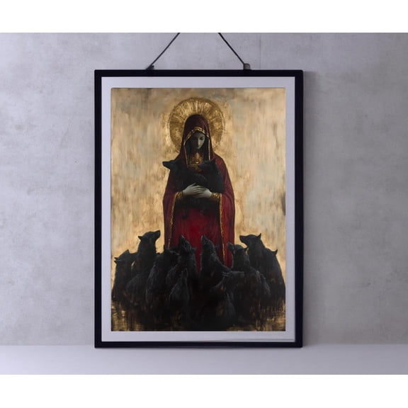 Hecate with Wolves Dark Academia Victorian Gothic Greek Goddess Mythology Art