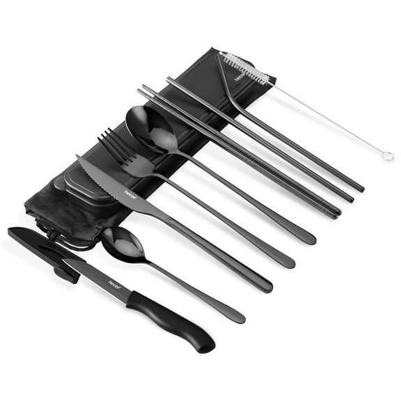 Hecef 10-Piece Portable Stainless Steel Travel Flatware Set With Waterproof Case