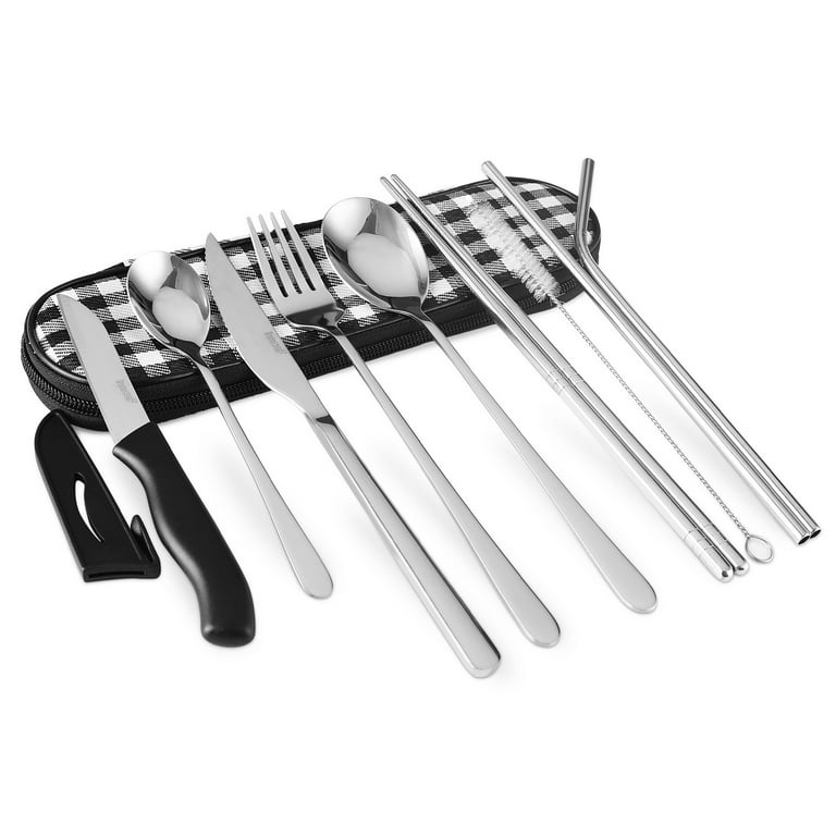 Hecef 11-Piece Portable Silverware Set, Stainless Steel Travel Camping  Cutlery Flatware Set with Carrying Case 