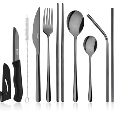 Petromax 5-Piece Camping Cutlery Set - Stainless Steel With Walnut Wood Handles, Portable Flatware For Travel & Backpacking