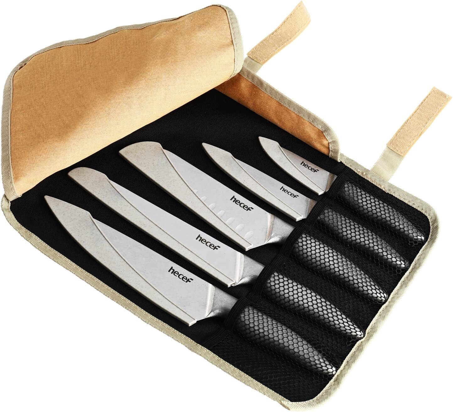 Hecef 5 Pcs Black Kitchen Knife Set with Sheaths, All Metal One