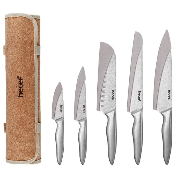 Hecef 11-Piece Stonewashed Stainless Steel Tapered Cutlery Set with Oxford Cloth Case