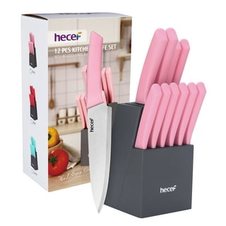 CHUYIREN Pink Knife Set of 6, Pink Kitchen Knives Sets with Knife Block,  Chef Knife Set for Kitchen, Camping, Dorm, Picnicking, BBQ Dining Products