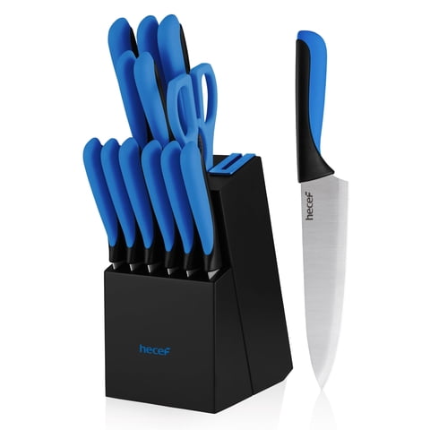 Hecef 13-Piece Knife Set with Block, High Carbon Steel Sharp Chef Knives with Build in Sharpener
