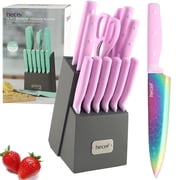 Hecef 14-Piece Stainless Steel Kitchen Knife Set with Rainbow Titanium Coating Slicing Chef Knives
