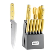 Hecef 14-Piece Yellow Knife Set, Extra Sharp High Carbon Stainless Steel Cutlery Set for Kitchen Cooking