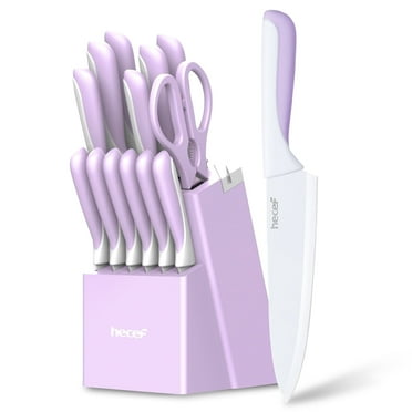 Hecef 15-Piece Stainless Steel Kitchen Knife Set, Non-Stick Coating, Sharp Blades, Dishwasher Safe
