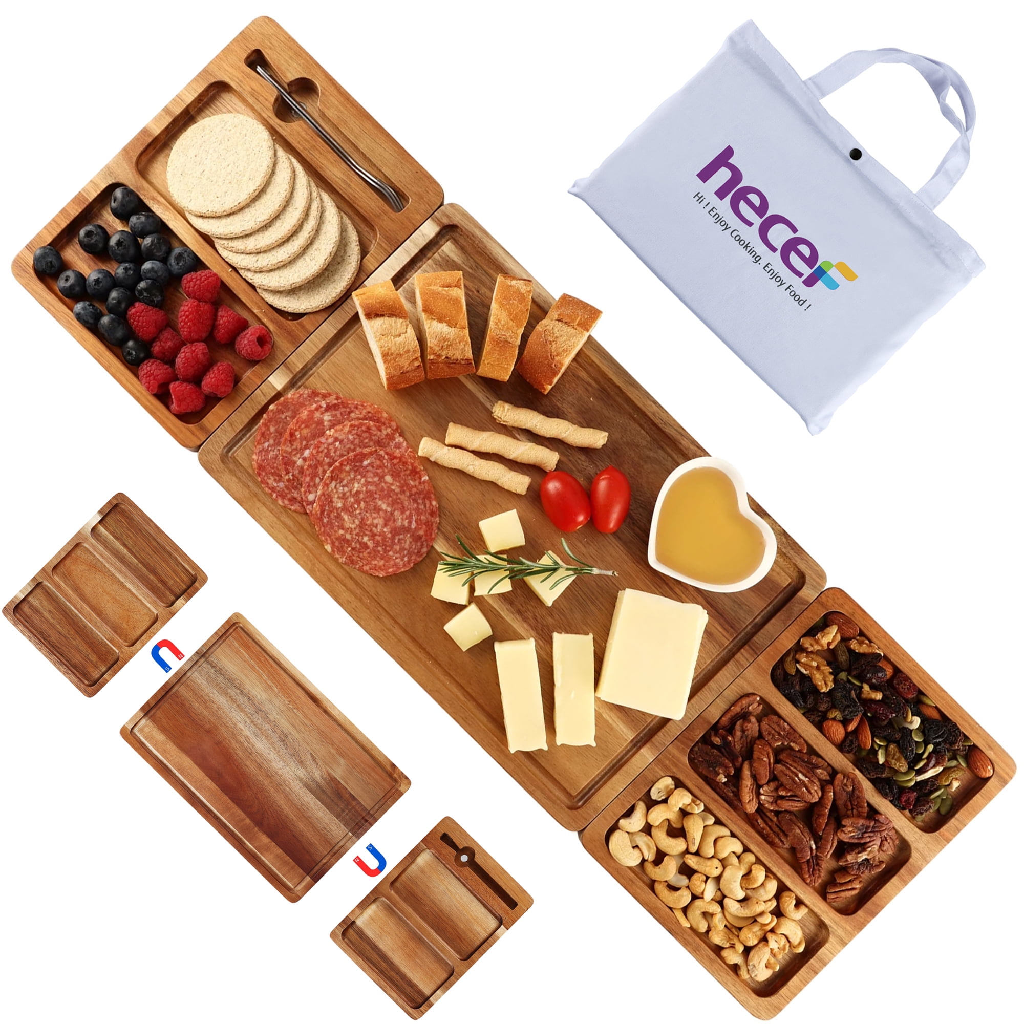 Hecef 25 inch Charcuterie Board set,3 Pcs Acacia Wood Cheese