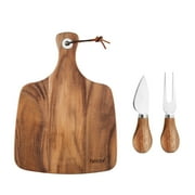 Hecef 3 PCS Cheese Board Set, 12in Acacia Wood Charcuterie Serving Platter with Cheese Knife and Fork