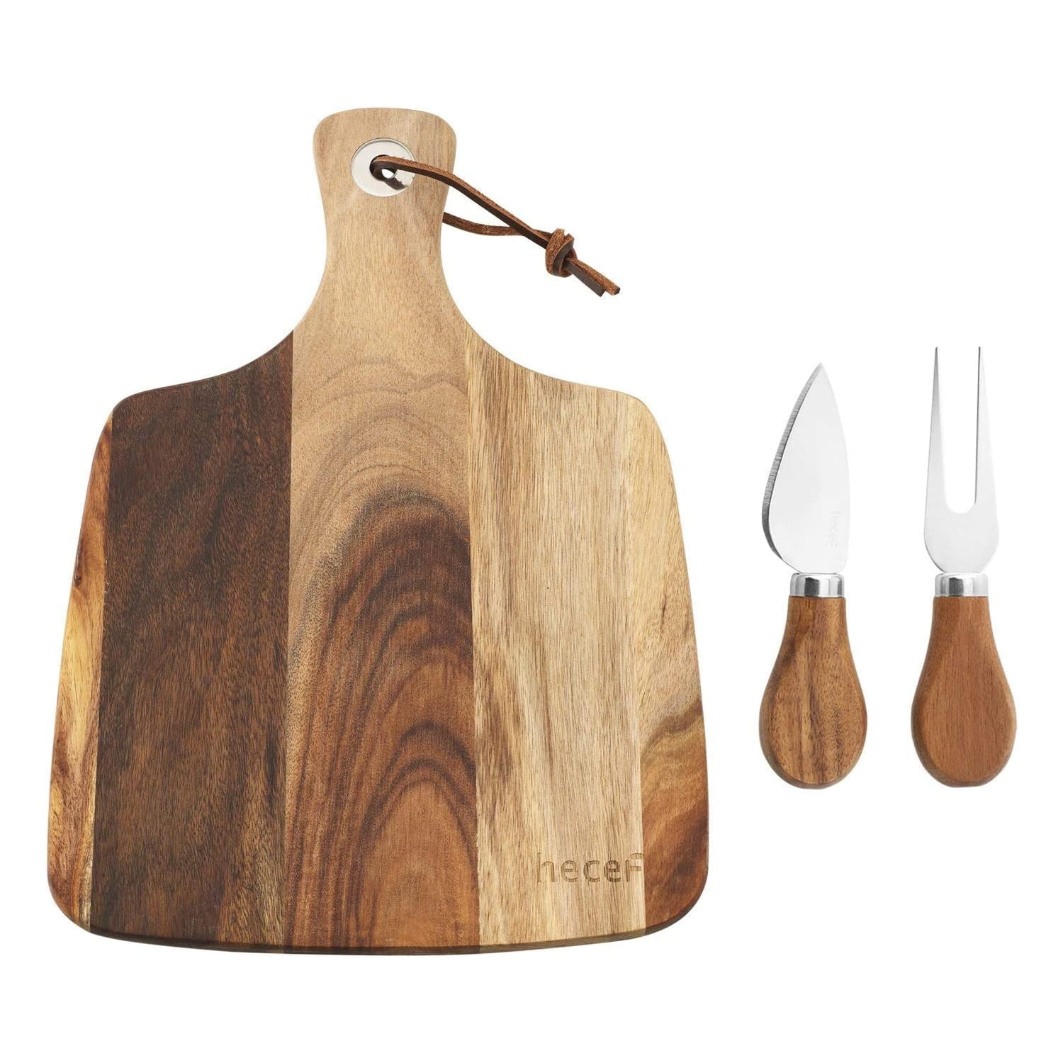Hecef 3 PCS Cheese Board Set, 12in Acacia Wood Charcuterie Serving