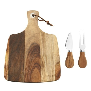 Hecef 3 Pcs Cheese Board Set, Wood Charcuterie Serving Platter with Cheese Knife and Handle