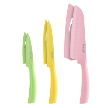 Hecef 3-Piece Knife Set, Colorful Non-Stick Coated Sharp Santoku, Utility, Paring Knife