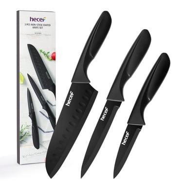 Hecef 3-Piece Kitchen Knife Set Chef, Santoku and Paring Knives, Ultra Sharp, Rust-Resistant