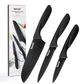 Hecef 3-Piece Kitchen Knife Set Chef, Santoku and Paring Knives, Ultra Sharp, Rust-Resistant