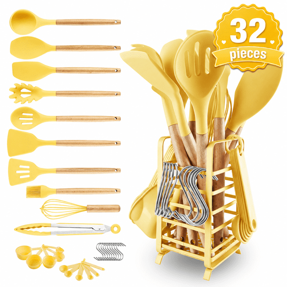 Hecef 32-Piece Silicone Kitchen Utensils Set, Heat Resistant 446°F, Food Grade, Non-Stick, Odorless