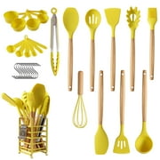11 Piece Yellow Silicone Kitchen Utensil Set With Holder - Non-Stick Cooking Tools