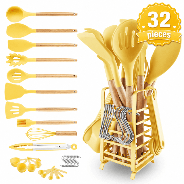 Hecef 32-Piece Silicone Kitchen Utensils Set, Heat Resistant 446°F ...