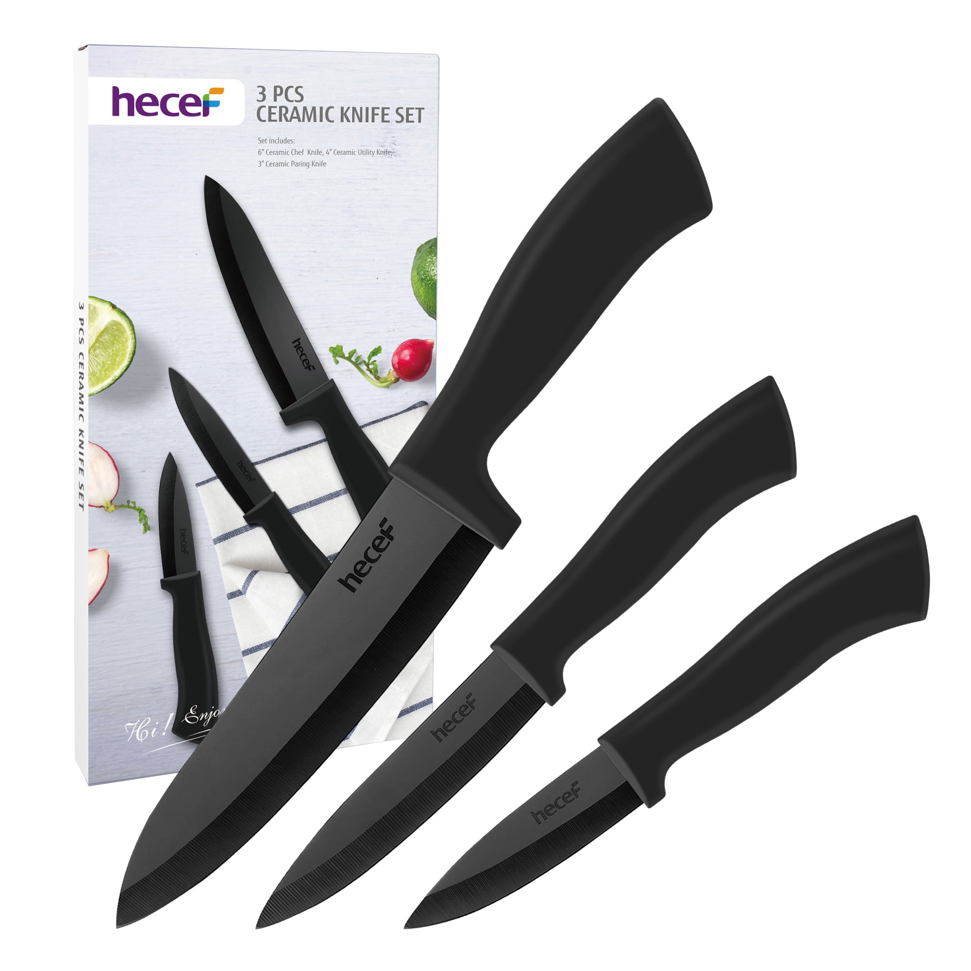 Hecef 3PCS Ceramic Paring Knife Set, Extra Sharp Chef Utility Knives for  Meat Fruits Vegetables