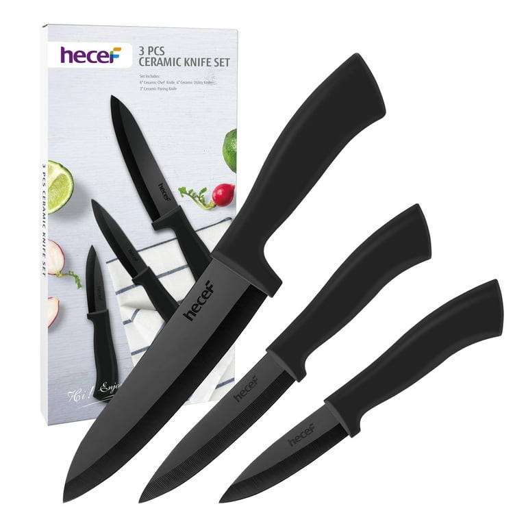 Hecef 3PCS Ceramic Paring Knife Set, Extra Sharp Chef Utility