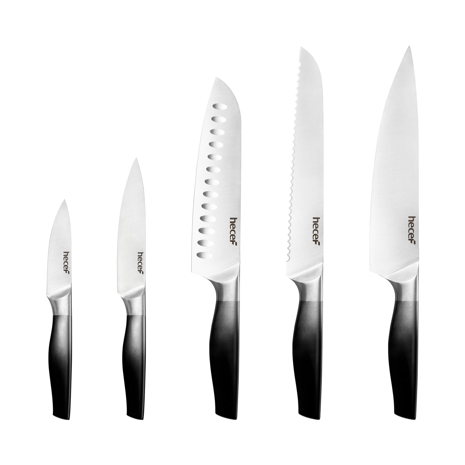 Hecef 5 Pcs Kitchen Knife Set, Gradient Black All Metal One-piece Cutting  Knife with Covers 