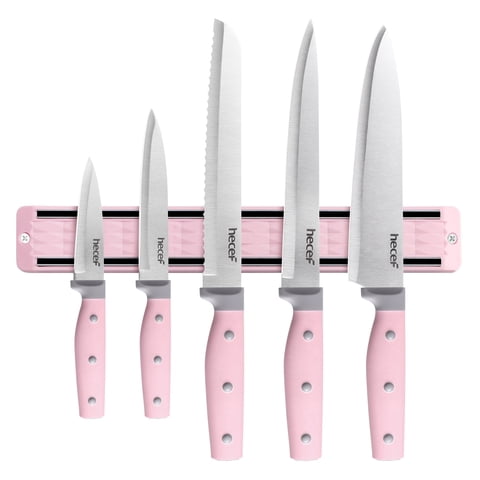 Hecef Kitchen Knife Set with Magnetic Strip, Stainless Steel Sharp Chef, Bread & Utility Knives
