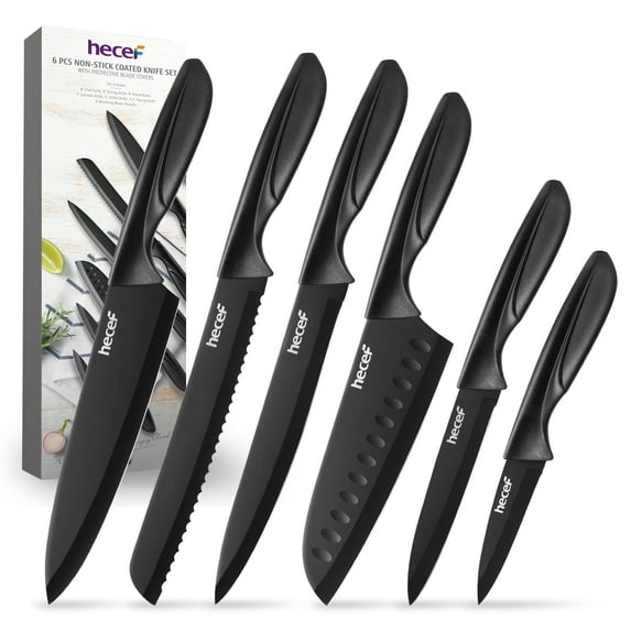 Hecef 6-Piece Stainless Steel Chef Cooking Knife Set with Blade Sheaths, Dishwasher Safe