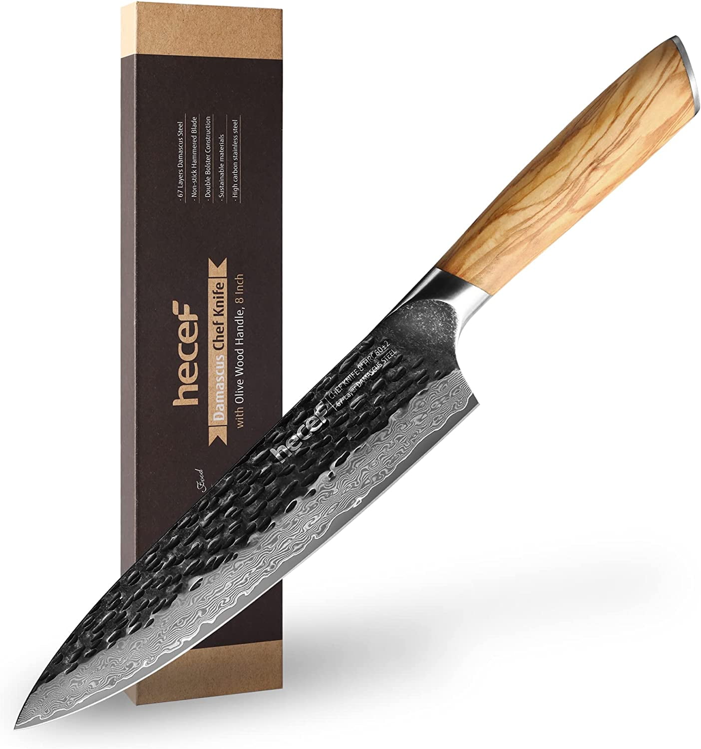 Hecef 8-Inch Japanese Chef Knife, Forged 67-Layer Damascus Steel Ultra  Sharp Professional Hammered Carving Knife 