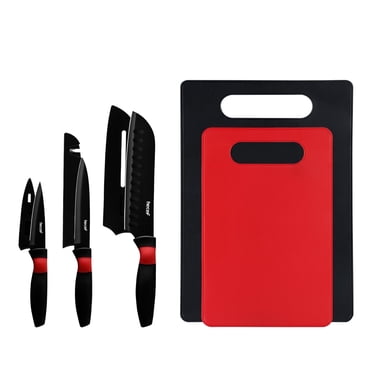 Hecef 8-Piece Knife Set with 2 Cutting Boards,Blade Sheaths, Massage Handle and Built-in Sharpener